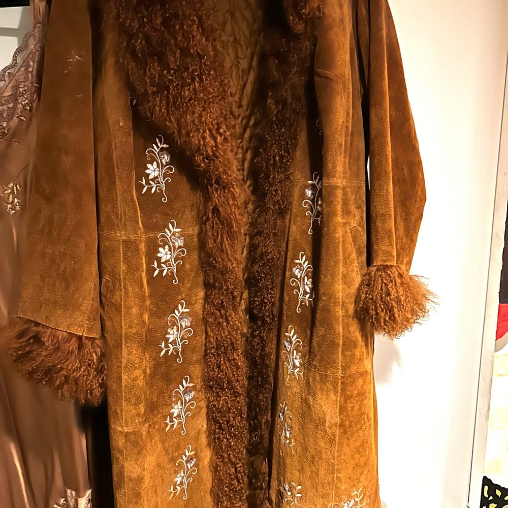 Vintage penny lane suede + Embroidered ginger rust brown Women's Coat - Picture 6 of 15